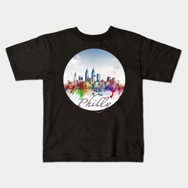 Philadelphi Skyline Kids T-Shirt by Urban Archeology Shop Gallery